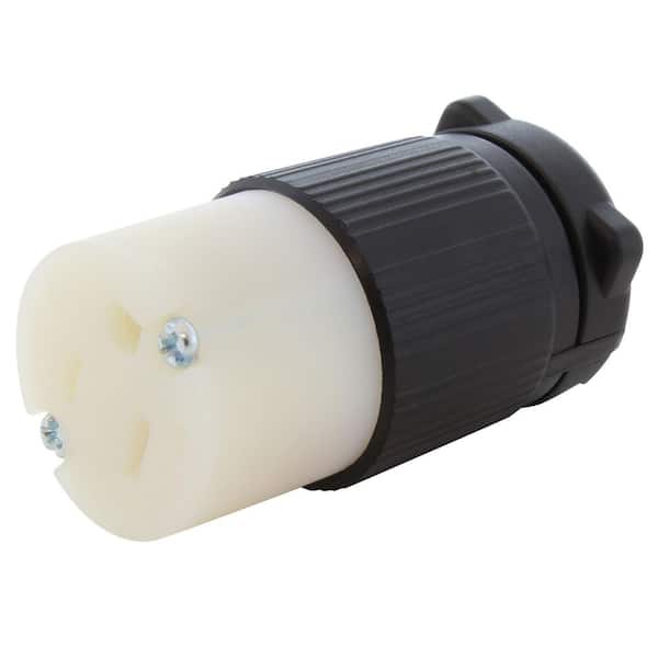 NEMA 5-15R/5-15C Right Angle Female Socket – ETL Listed, 15A/125V, 3-Prong DIY Receptacle, Industrial Grade, For 12-16 AWG Cord, USA/Canada (Black/White)