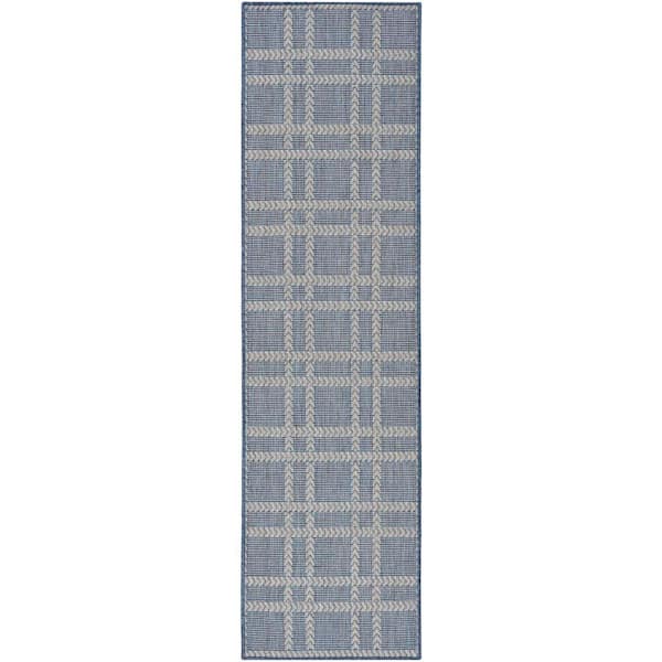 Horizon Indoor/Outdoor Navy 2 ft. x 8 ft. Geometric Contemporary Runner Area Rug