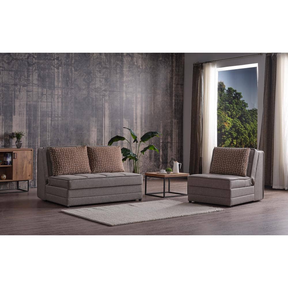 Beige Chenille Metal Frame Armless Sleeper Chair with Storage