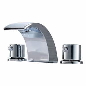 8 in. Widespread 3 Holes 2-Handle Waterfall Bathroom Faucet in Chrome