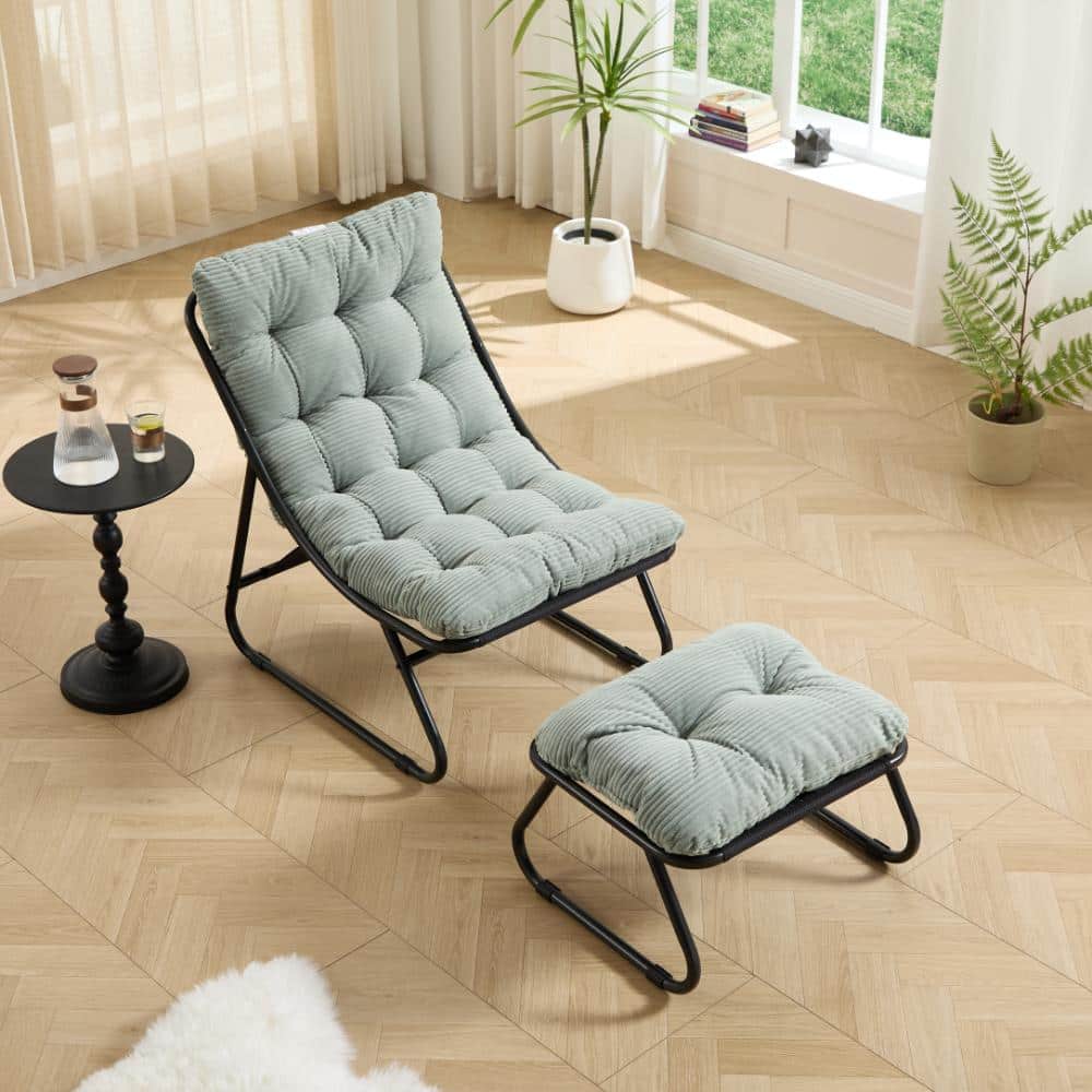 50.4 in. x 25.6 in. Green Patio Outdoor Black frame Lounge Chair with Ottoman and Puffy Cushion for Outdoor price history on PriceWatchPro