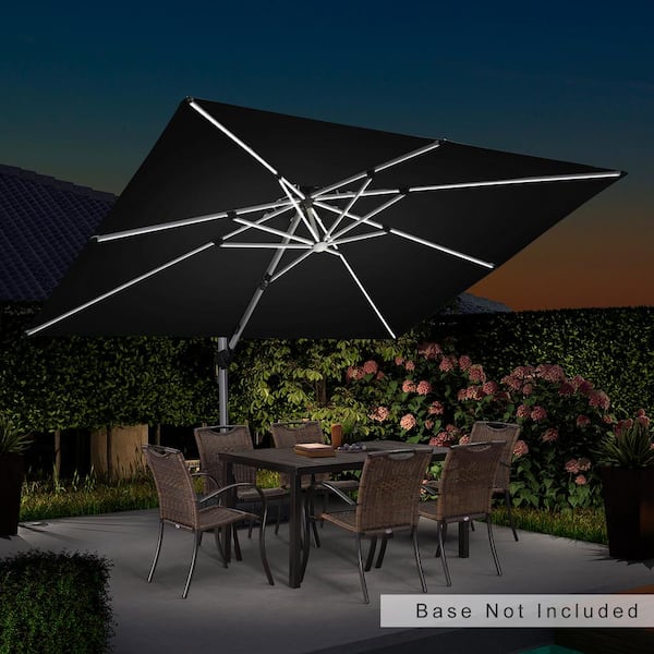 PURPLE LEAF 9 ft. x 12 ft. Solar Powered LED Patio Outdoor Rectangle Cantilever Umbrella Heavy-Duty Sun Umbrella in Black