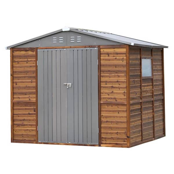 8 ft. W x 6 ft. D Outdoor Storage Brown Wood Shed with Sloping Roof and Double Lockable Door in Gray (48 sq. ft. )