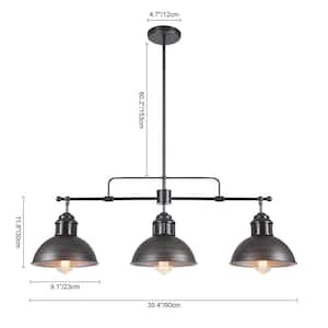 3-Light Brushed Black Shaded and Island Pendant Light with 9.1 in.W Metal Shade