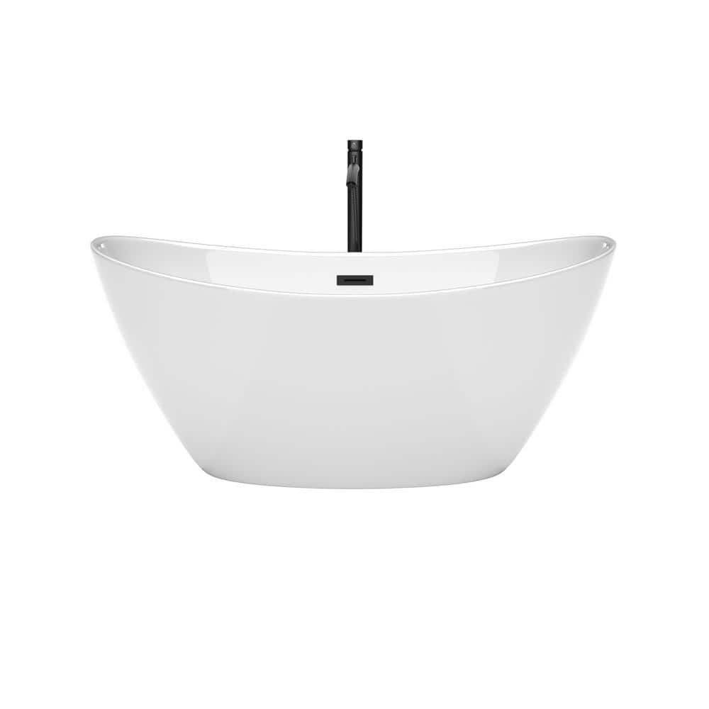 Dorrit 60" x 32" White Acrylic Freestanding Soaking Bathtub with Matte Black Faucet