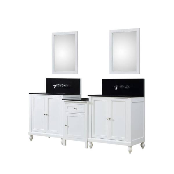 Direct vanity sink Premium Hybrid Bath Makeup 83 in. W Vanity in White with Granite Vanity Top in Black with White Basin and Mirrors