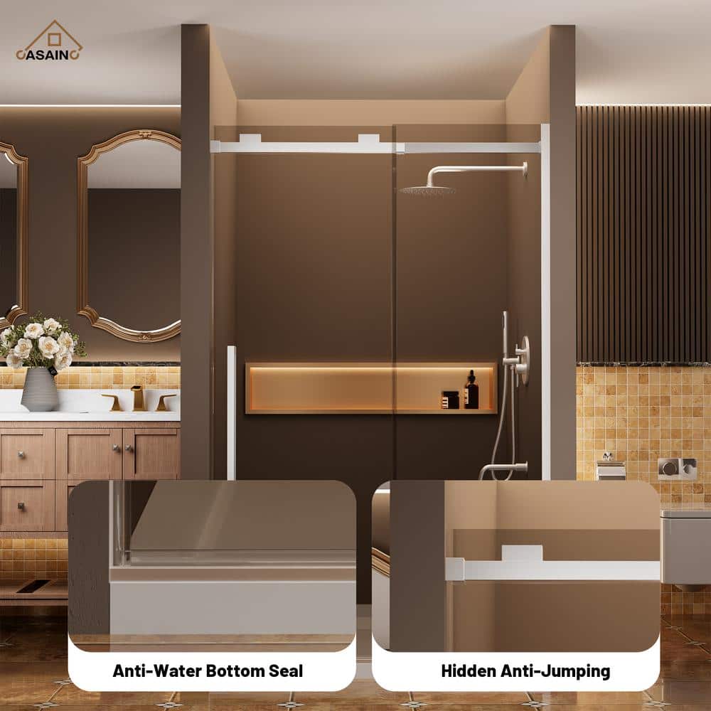 48" x 76" Frameless Brushed Nickel Sliding Shower Door
