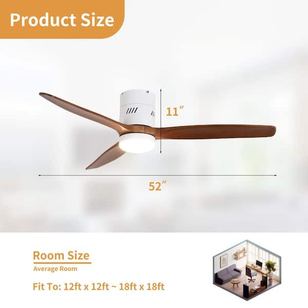 52 in. Integrated LED Indoor Flush Mount White Standard Ceiling Fan with Dimmable Light and Remote DC Motor