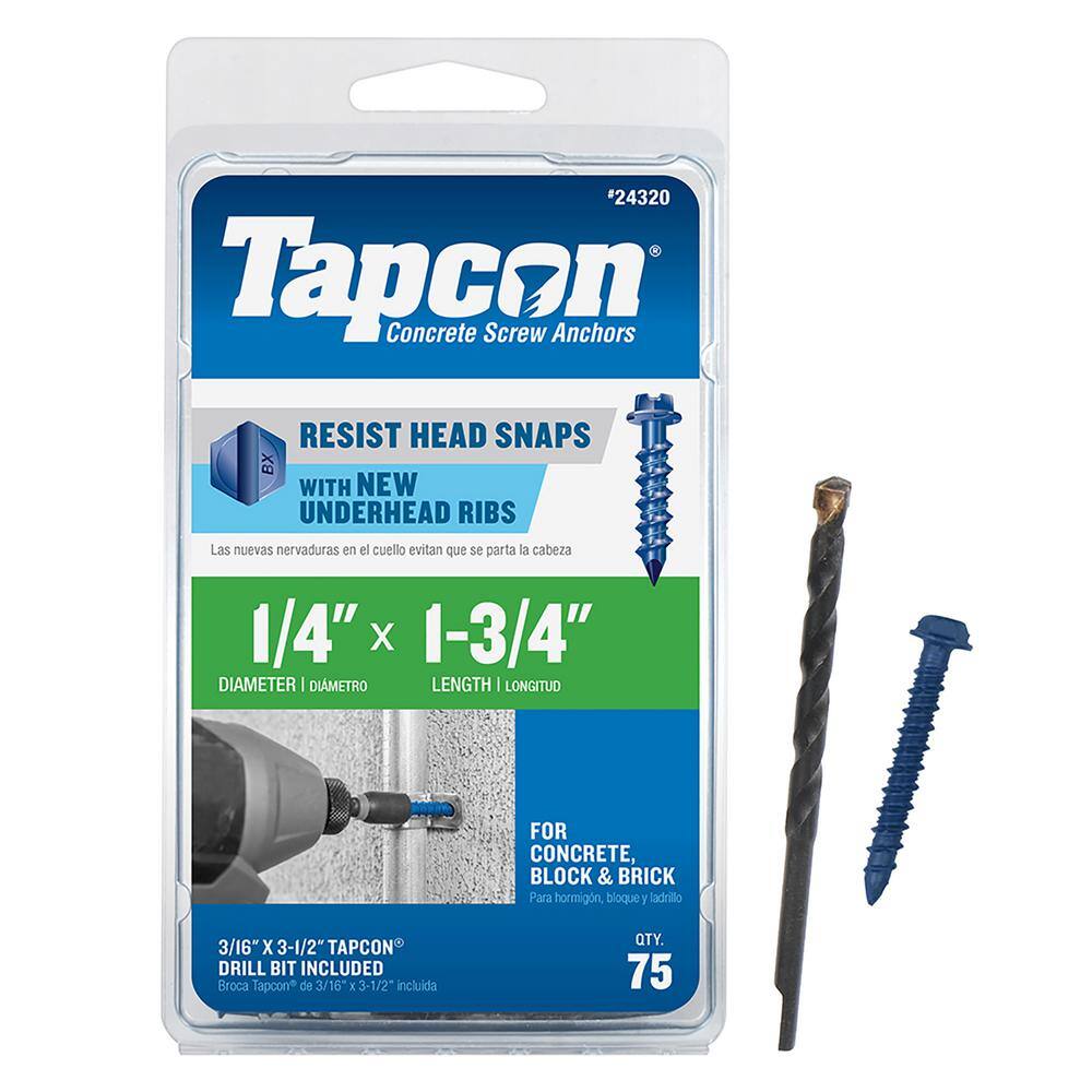 Tapcon 1 4 In X 1 3 4 In Hex Washer Head Concrete Anchors 75 Pack 243 The Home Depot