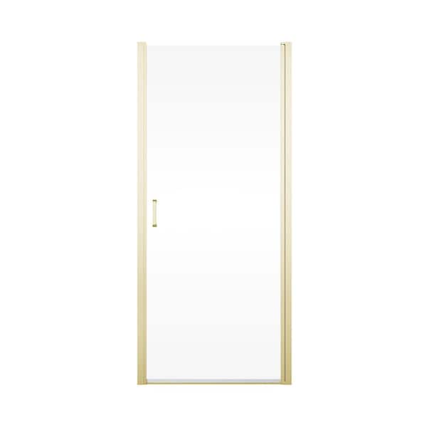 32 in. W x 72 in. H Pivot Semi-Frameless Shower Door in Brushed Gold with 6mm Clear Glass