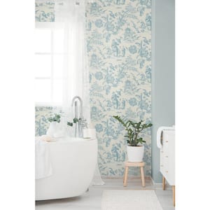 Bleu Bisque Colette Chinoiserie Paper Unpasted Nonwoven Wallpaper Roll 60.75 sq. ft.