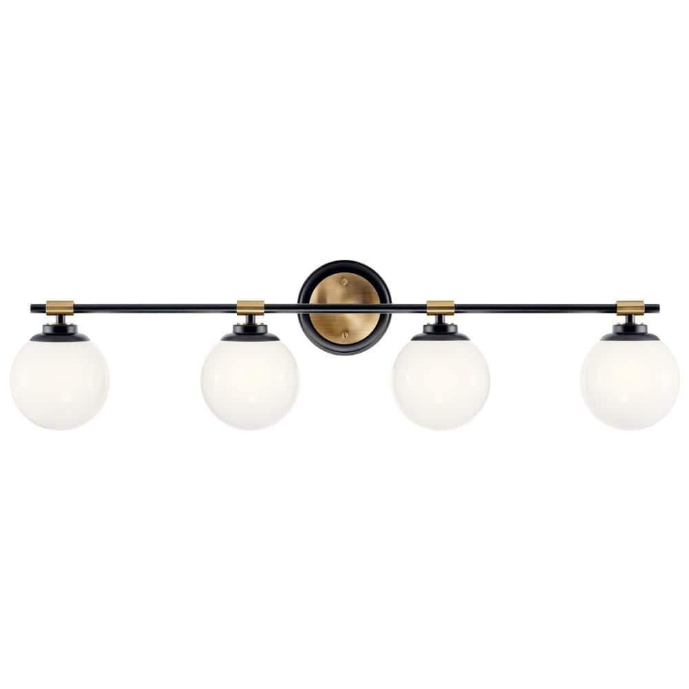 Benno 34" Black and Bronze 4-Light Vanity with Opal Glass