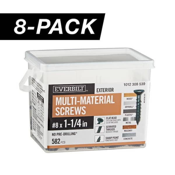 8-Pack #8 x 1-1/4 in. Black 6-Lobe Star Drive Exterior Flat Head Multi-Material Screw (24 lbs. / 4,656-Piece)
