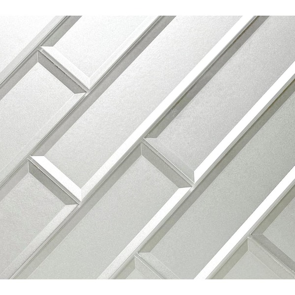 Forever Silver 4 in. x 16 in. Beveled Glossy Glass Subway Wall Tile (0.888 sq.ft./Case)