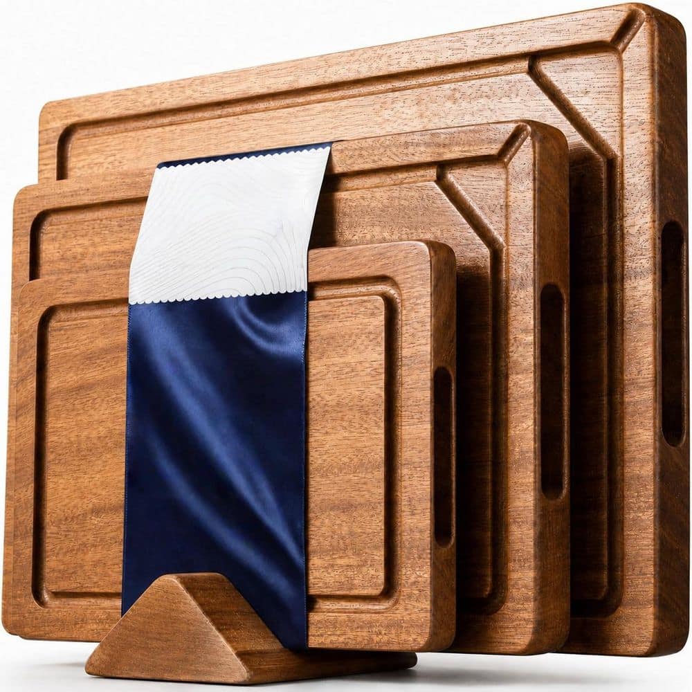 16.7 in Acacia Wood Cutting Board Set of 3 with Holder, Juice Groove and Compartments price history on PriceWatchPro