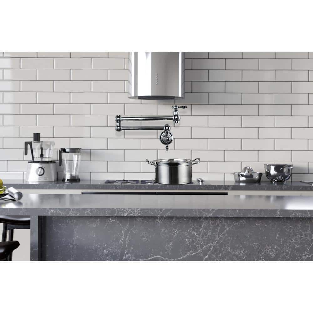 Chrome Wall-Mount Pot Filler Faucet with Dual Swing Arms