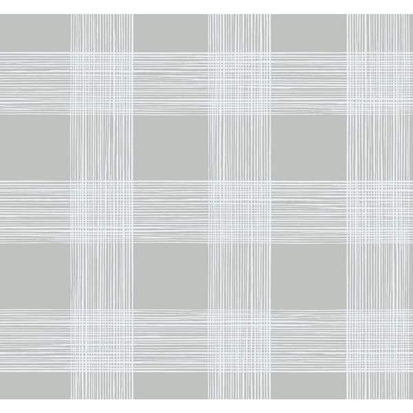 A-Street Prints Scarborough Grey Striated Plaid Wallpaper Sample
