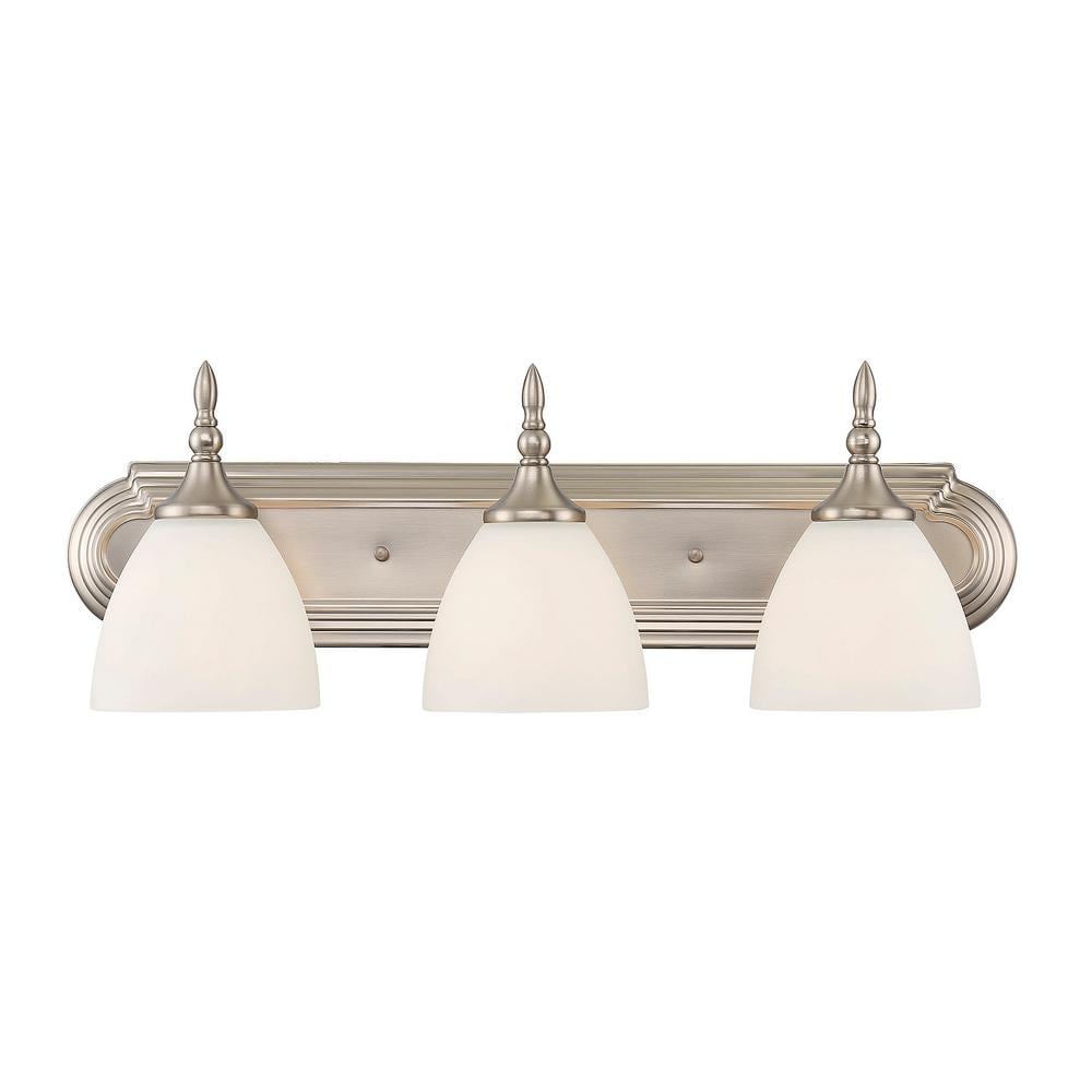 Herndon 24 in. W x 8 in. H 3-Light Satin Nickel Bathroom Vanity Light with Frosted Glass Shades price history on PriceWatchPro