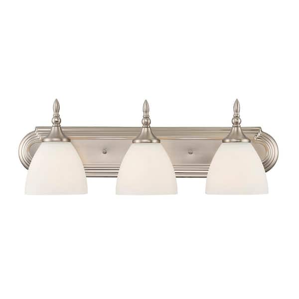 Savoy House Herndon 24 in. W x 8 in. H 3-Light Satin Nickel Bathroom Vanity Light with Frosted Glass Shades