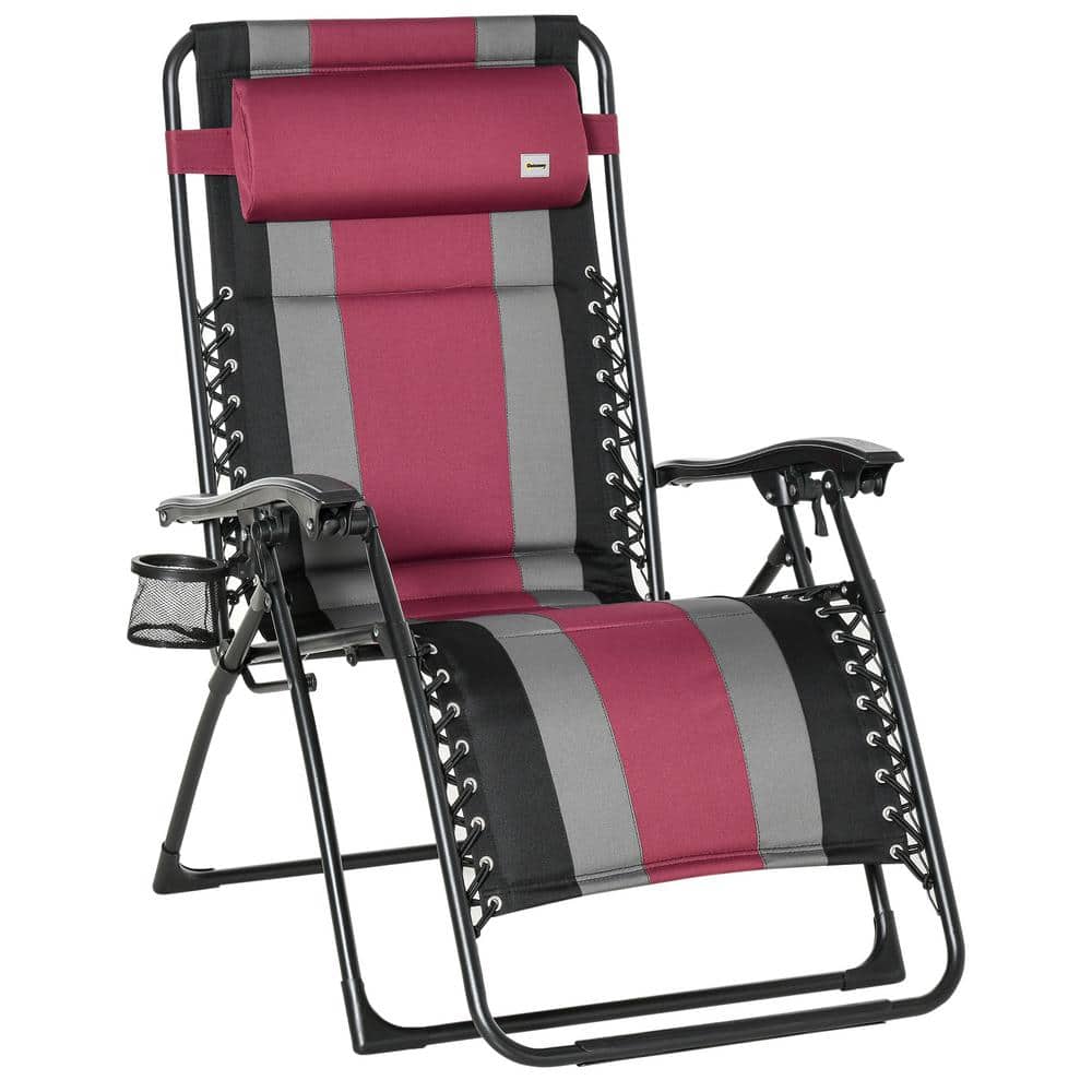 FORCLOVER Red Stripes Zero Gravity Reclining Metal Lawn Chair with
