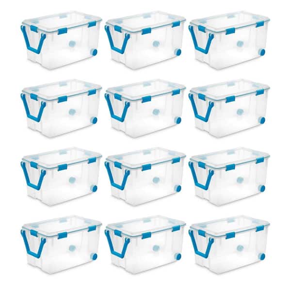 Sterilite 120 qt. Plastic Storage Container with Gasket Latch Lid in Clear, 12-Pack