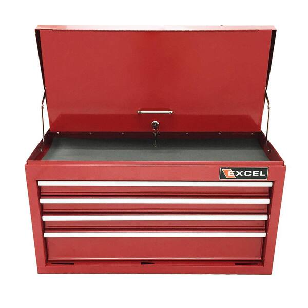 Excel 26 in. 4-Drawer Steel Top Chest, Red