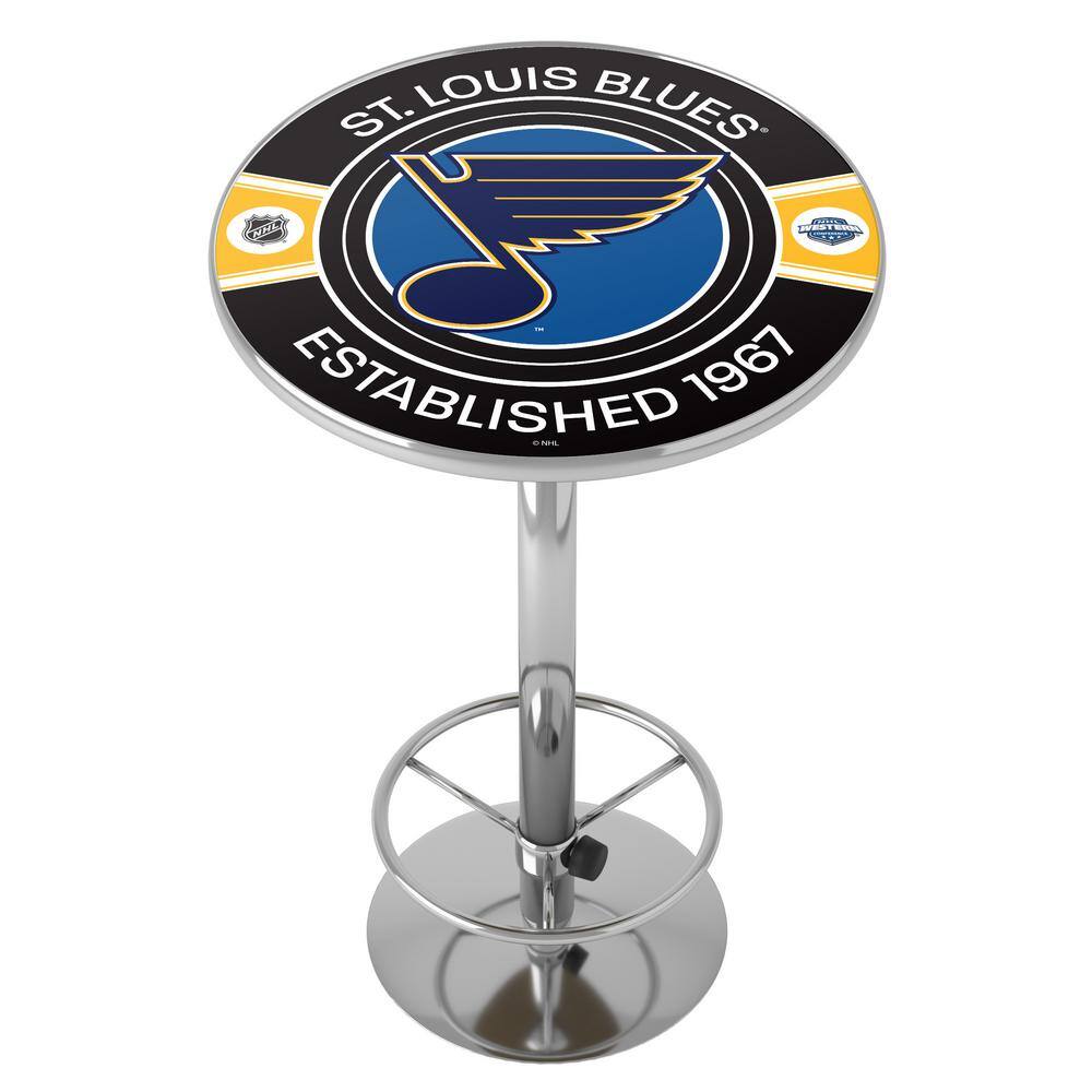 St. Louis Blues Patch 27 in. Chrome Round Table Top with Adjustable Foot Re