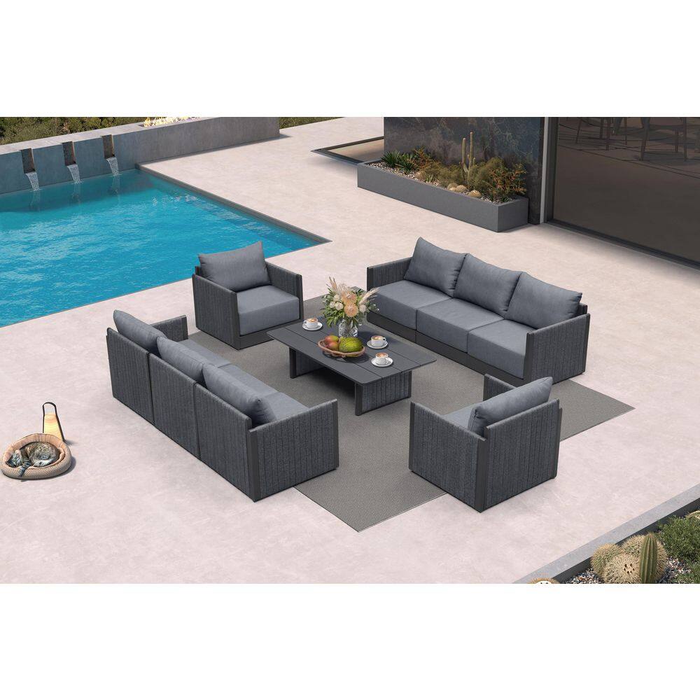 9 Pieces Outdoor Conversation Sets PP Rope Patio Sofa with Cushions and Table Manual Weaving Deep Seating Furniture Gray price history on PriceWatchPro