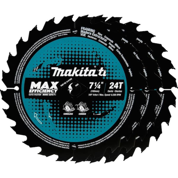 Makita 7-1/4 in. 24T Carbide-Tipped Max Efficiency Ultra-Thin Kerf Circular Saw Blade, Framing (3-Pack)