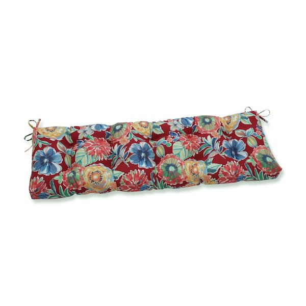 Pillow Perfect Floral Rectangular Outdoor Bench Cushion in Red