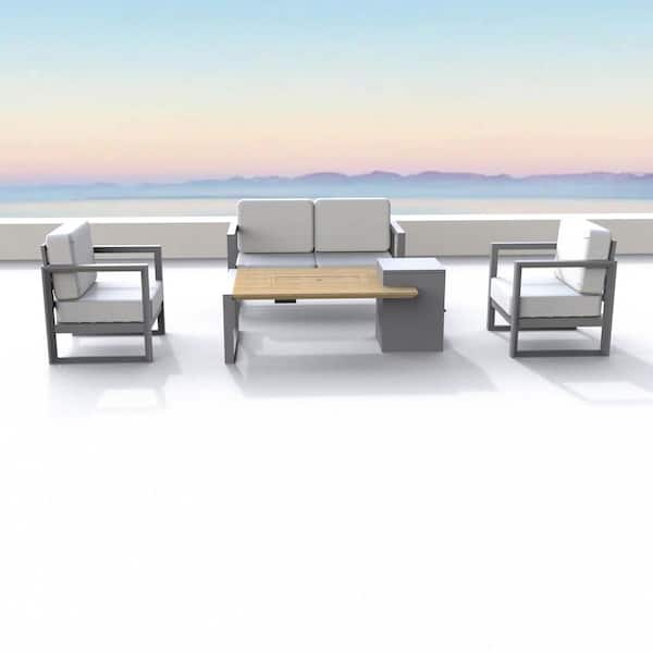 BALKENE HOME Duclay 4-Piece Aluminum Patio Conversation Set with White Cushions