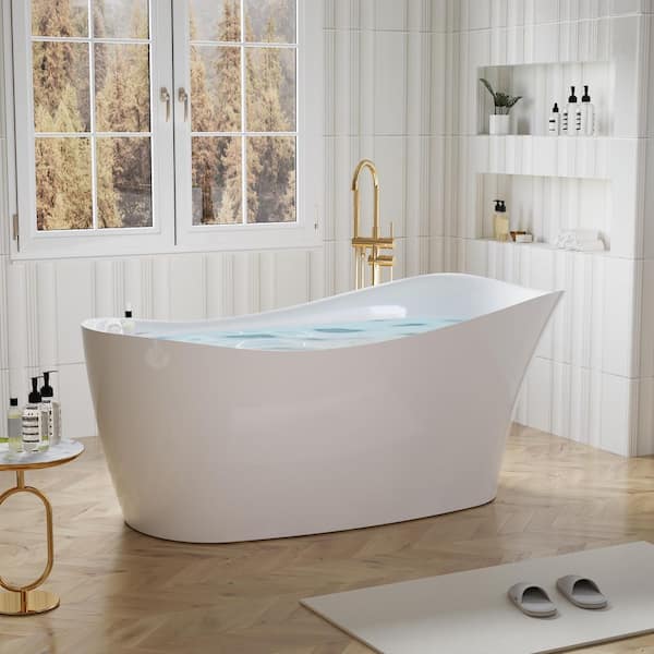 Cozy 68 in. x 33 in. Acrylic Flat Ended Freestanding Soaking Bathtub with Drain and Overflow in White