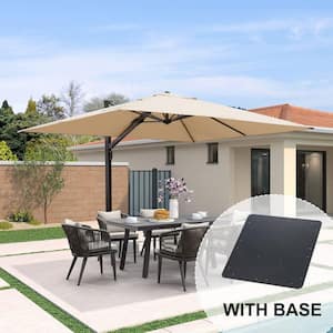 9 ft. x 12 ft. Aluminum Large Outdoor Cantilever 360° Rotation Patio Umbrella with Base Plate, Beige