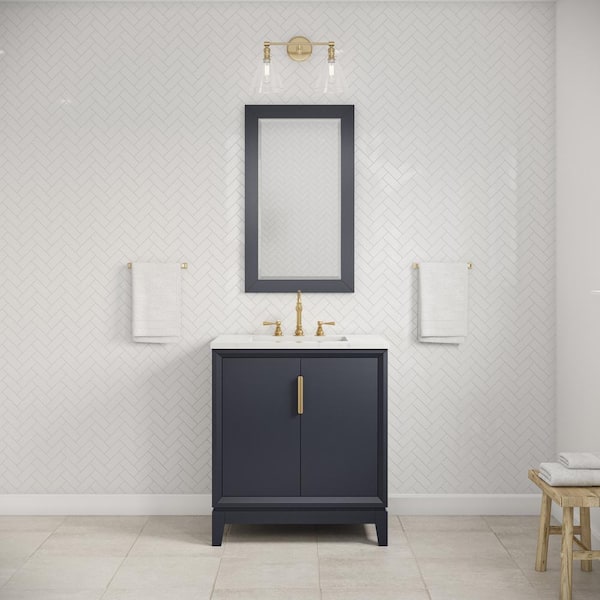 Water Creation 30 in. Bath Vanity in Monarch Blue w/ Carrara White Marble Vanity Top w/ Ceramics White Basins and Mirror and Faucet