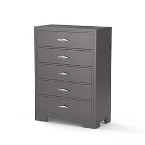 Jonvang 5-Drawer Metallic Gray with Care Kit Chest of Drawers (46.63 in. H X 33.88 in. W X 16.38 in. D)