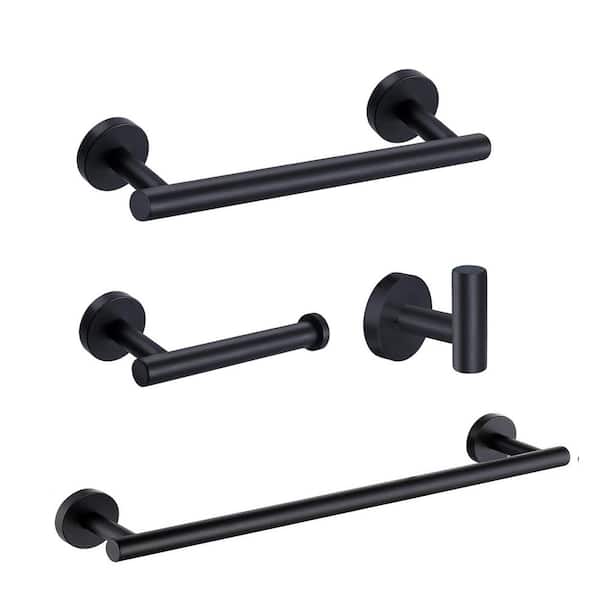 ruiling 4 -Piece Bath Hardware Set with Mounting Hardware in Stainless Steel Matte Black