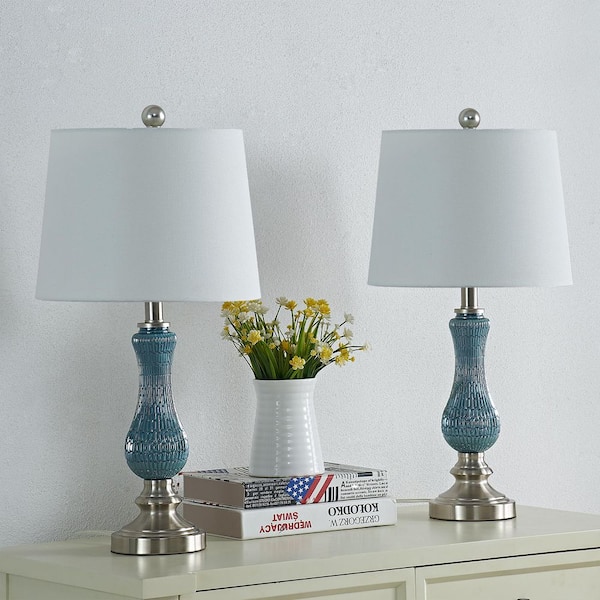Maxax Odile 23.25 in. Light Blue Coastal Glass Bedroom Living Room Bedside Desk Nightstand Table Lamps Set of 2