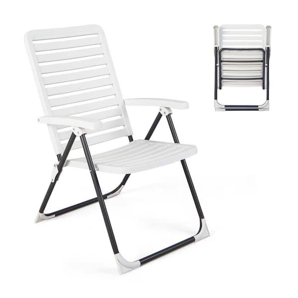 Unbranded Metal Folding Outdoor Lounge Chair Reclining Chair with 7-Level Backrest in White