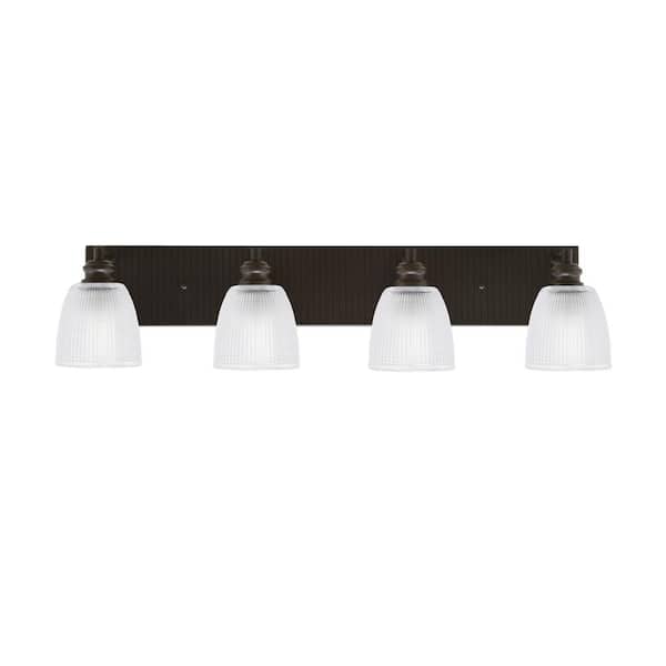 Unbranded Albany 32.5 in. 4 Light Espresso Vanity Light with Clear Ribbed Glass Shades