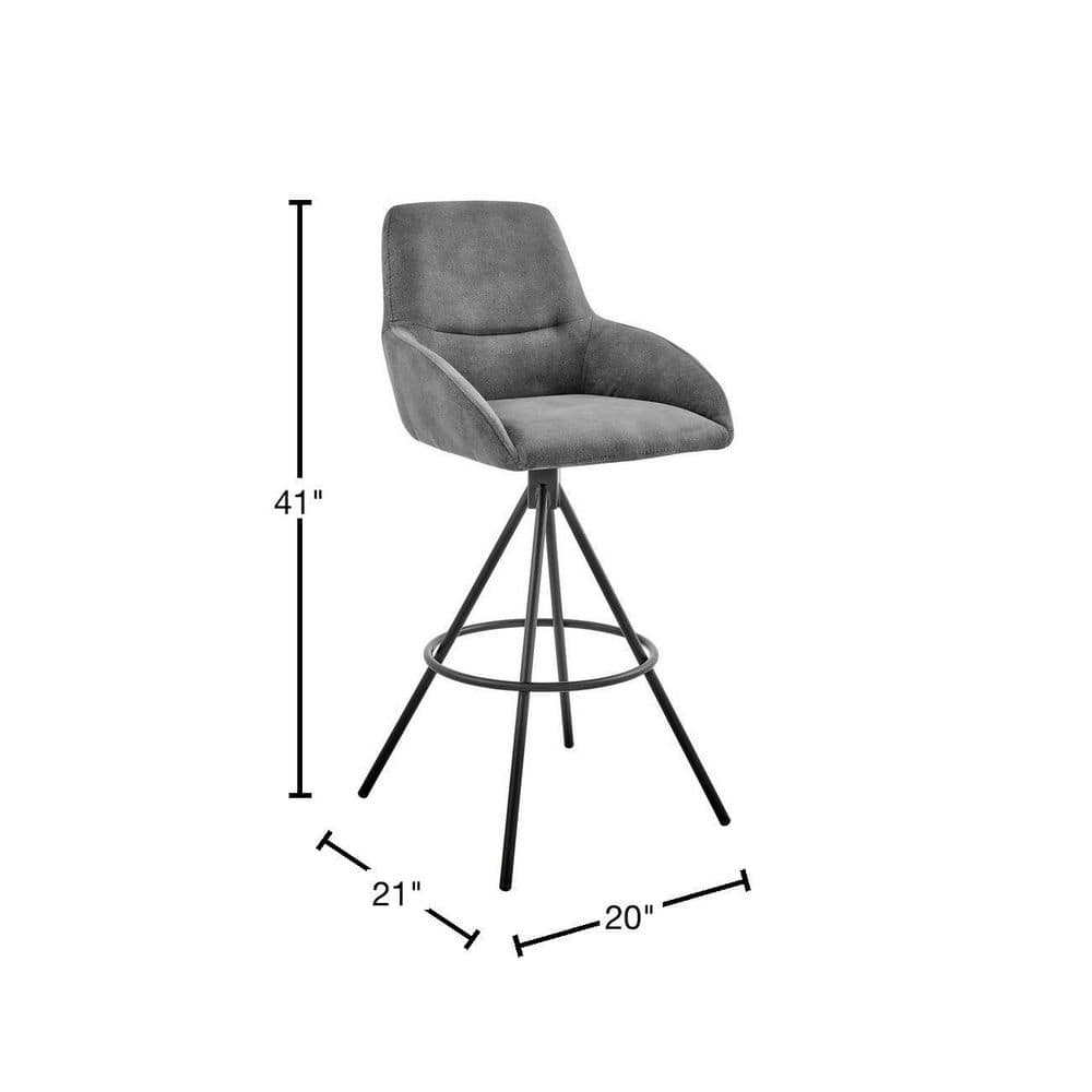 Modern Charcoal Fabric and Black Metal 30" Swivel Bar Stool