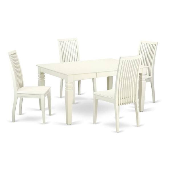 East West Furniture 5-Piece Linen White Finish Solid Wood