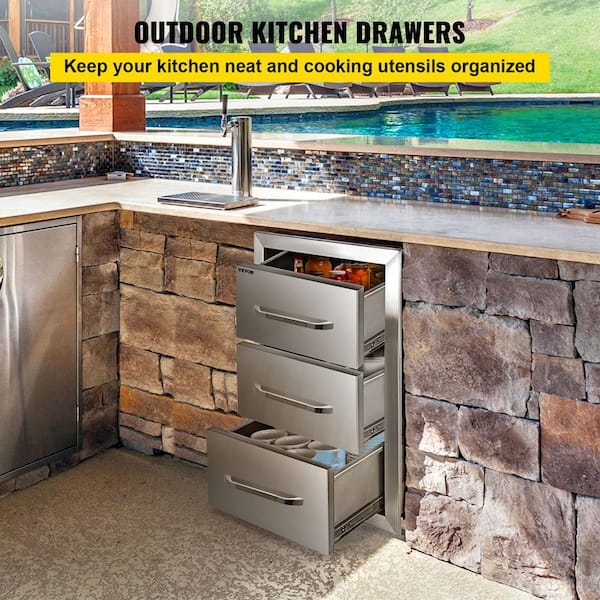 TRIPLE DRAWER OUTDOOR KITCHEN BBQ ISLAND STAINLESS STEEL18 x 23  INCH DRAWERS 