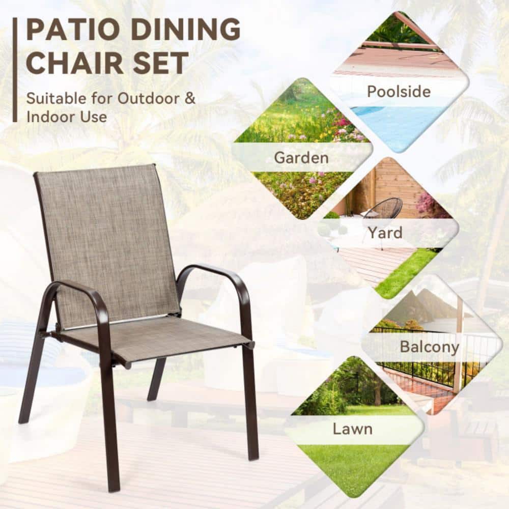 Gray Steel Frame Outdoor Dining Chairs with Armrests, Set of 2