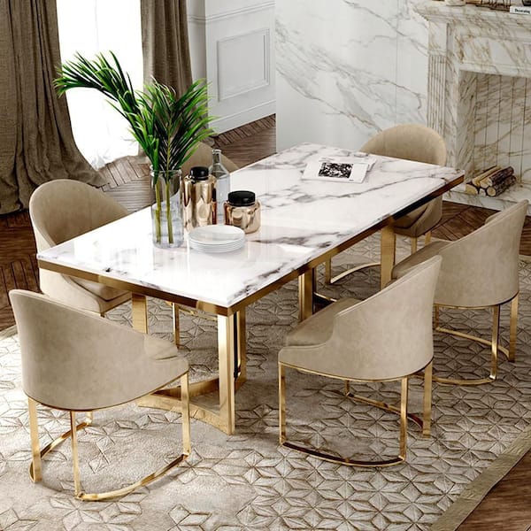 white marble gold dining table