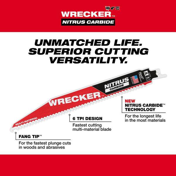 Milwaukee 9 in. 6 TPI WRECKER Carbide Teeth Multi-Material Cutting SAWZALL  Reciprocating Saw Blades (3-Pack) 48-00-5342 - The Home Depot