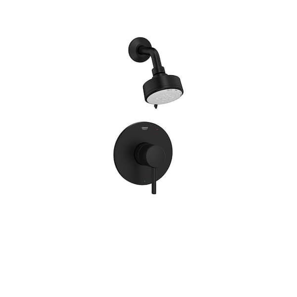 GROHE Concetto 1-Handle Wall Mount Shower Trim Kit in Matte Black with Shower Arm - 1.75 GPM (Valve Not Included)