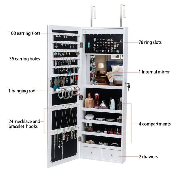 42.5" 6 Drawer Jewelry Storage Cabinet Armoire Box Home Organizer w/ Mirror& LED 