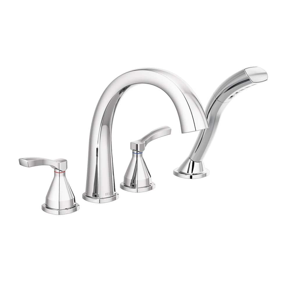 Chrome Modern Widespread Deck Mounted Tub Faucet with Handshower