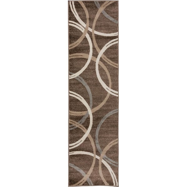 Unbranded Brown Polypropylene 2 ft. x 10 ft. Geometric Indoor Runner Rug