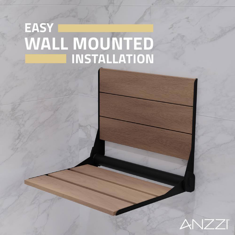 Matte Black Teak Wall Mounted Folding Shower Seat